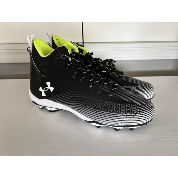 Under Armour Hammer MC 2.0 Football Cleat Black White Lace-Up Football Cleats 12 - Picture 1 of 9